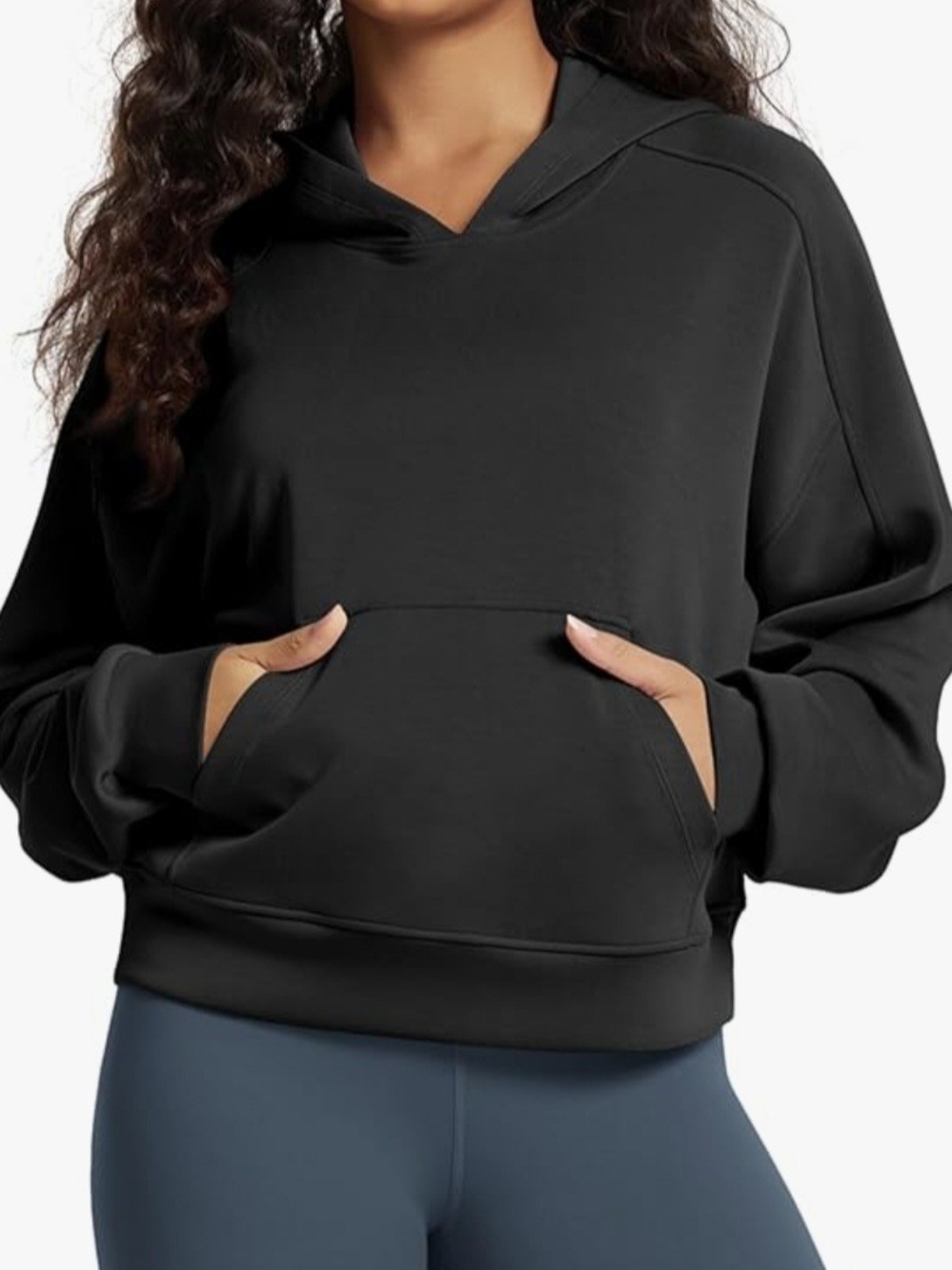 Ododos Modal Black Cropped Hoodie